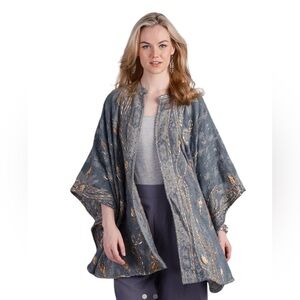 Windhorse Embroidered Poncho Paisley Blue And Orange Womens One Size Artsy